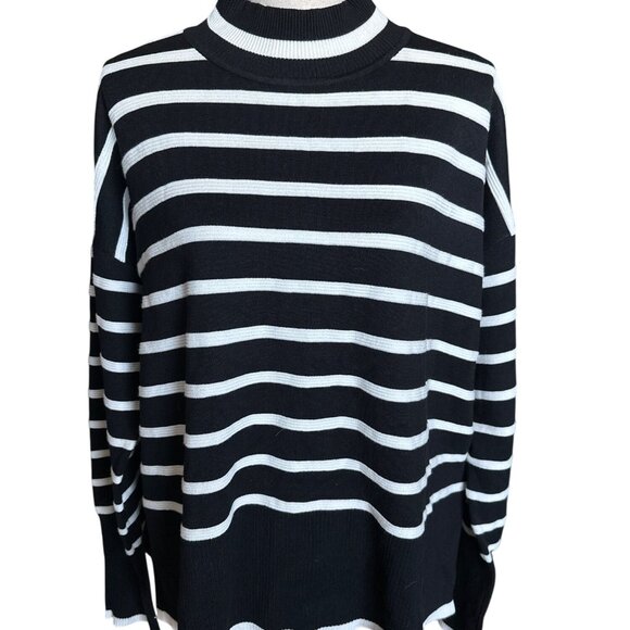 NWT Rachel Zoe Black White Striped Sweater Mock Neck Ribbed Comfy Size XL - Picture 1 of 5